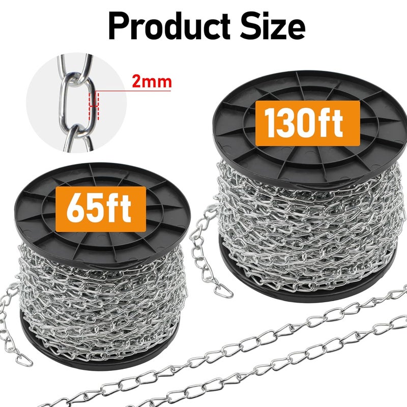 Aothotop 65ft Jack Chain for Hanging, Thick Steel Chain, Small Chain for Hanging, Utility Chain for Home Outdoor Camping, Heavy Duty Chain for Hanging Baskets, Plants,Thickness 0.08 inches (2mm) - Image 5